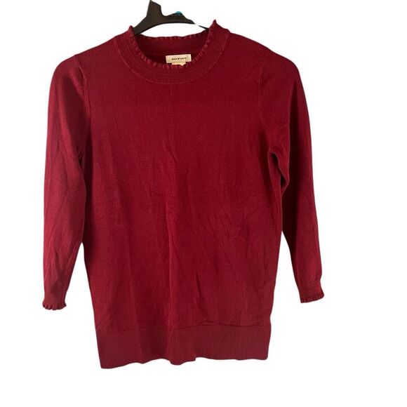 Max Studio Lettuce Trim 3/4 Sleeve Burgundy Sweater Size Medium - Picture 1 of 5